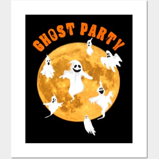Ghost Party Boo Halloween with Full moon Posters and Art